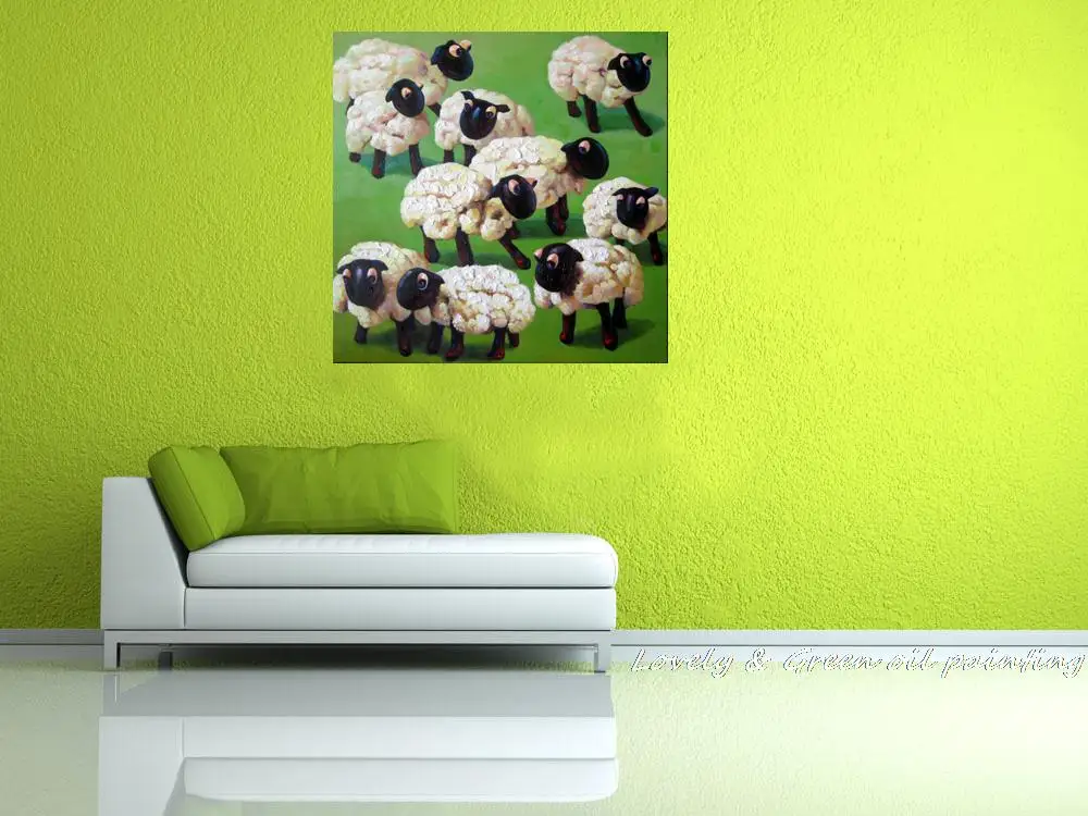 Расписанную животных изображение картины маслом Панель Статуэтка Овцы животного живопись маслом на холсте для украшения дома