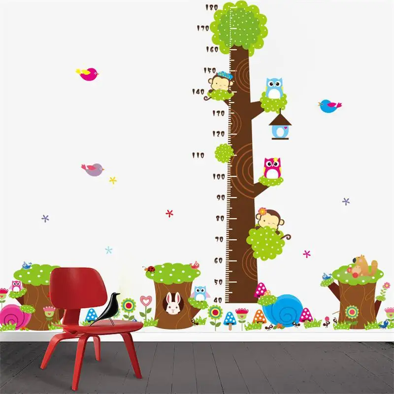 

Cartoon Jungle Children Height Measure Wall Stickers For Nursery Kids Room Decoration Monkey Owl Bed
