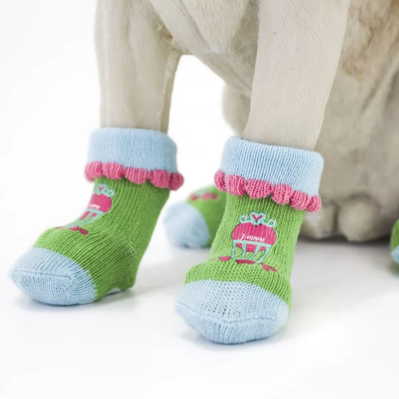 Нескользящие вязаные хлопковые носки для маленьких и средних собак, теплые носки для прогулок с сердечком