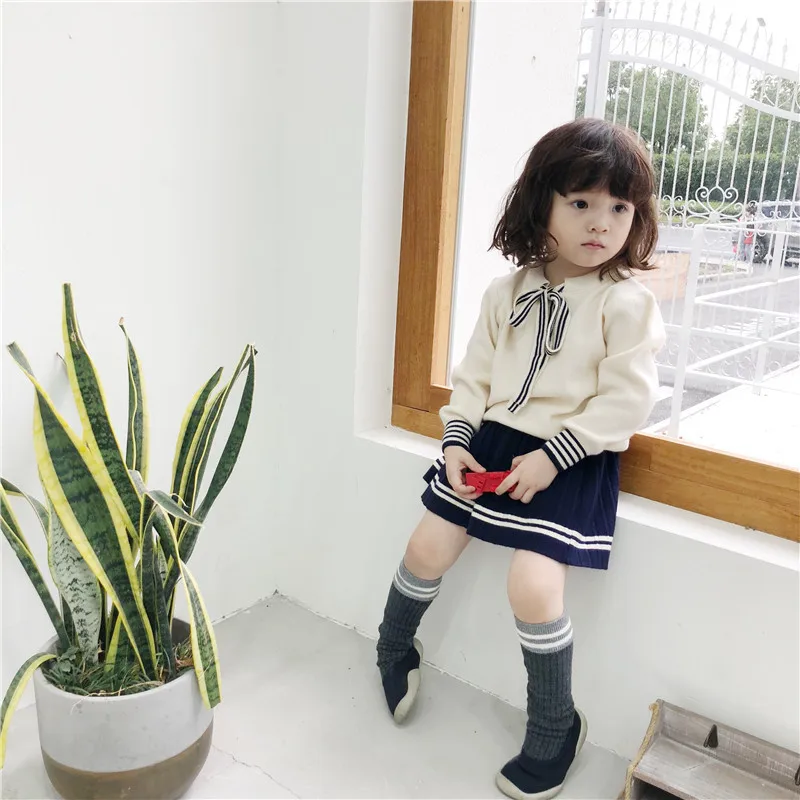 Autumn and Winter New Girls College Skirt Suits Little Kids Wind Wool Rabbit Sweaters Sets Toddler Baby Long Sleeve Clothes