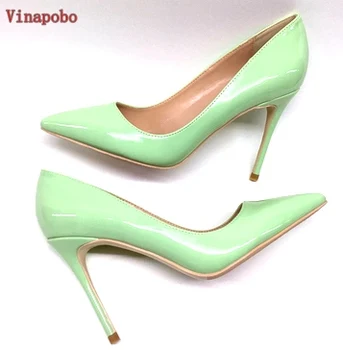 

Women Pumps High Heels Shoes 12cm green Patent Leather Wedding Shoes Stiletto Heels High Heel Shoes for Party Heel Big Size 43