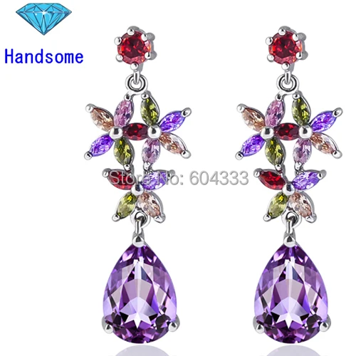 

Handsome Luxurious Flower Cubic Zirconia Earrings with Multicolour AAA Zircon Stone Nickel Cadmium free Earrings For Women
