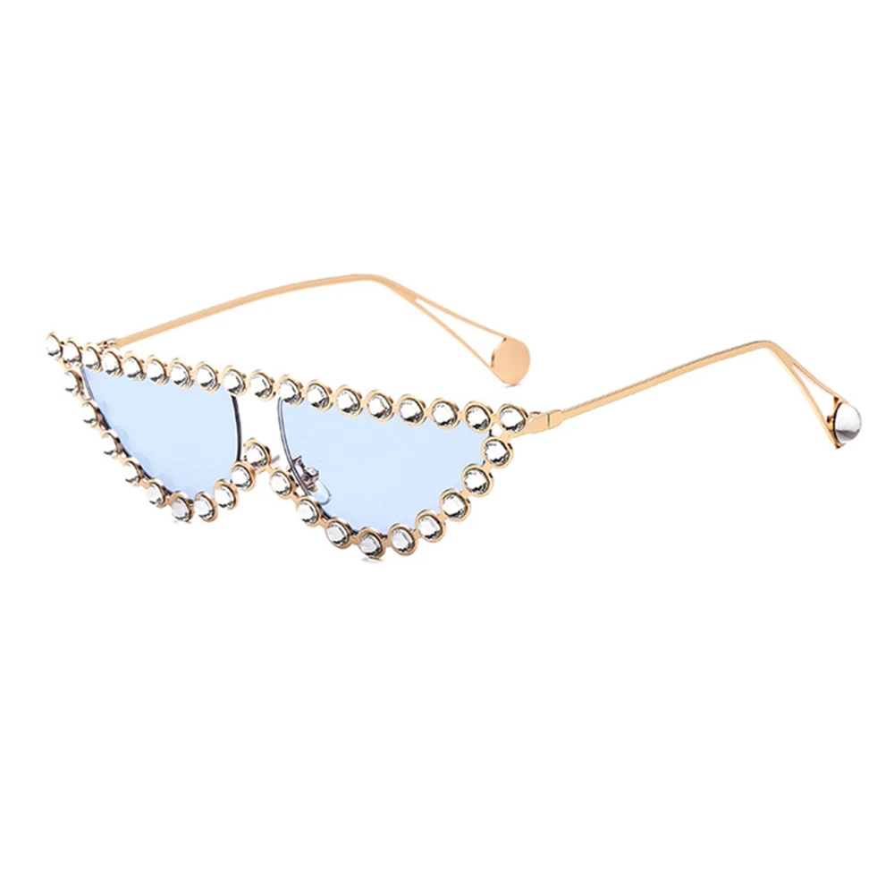 KeiKeSweet, роскошные брендовые дизайнерские женские прозрачные Модные солнцезащитные очки, стразы, итальянские солнцезащитные очки «кошачий глаз» - Цвет линз: Gold Blue
