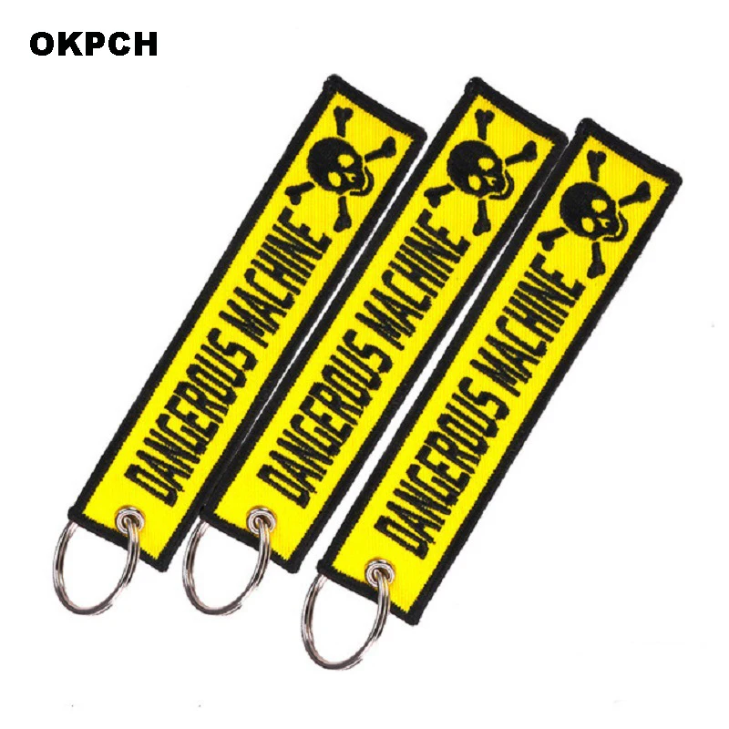 

1PCS Dangerous Machine Warning Tag Skull Patch with Ring for Factory Motorcycles and Cars Key Tags PK-0013