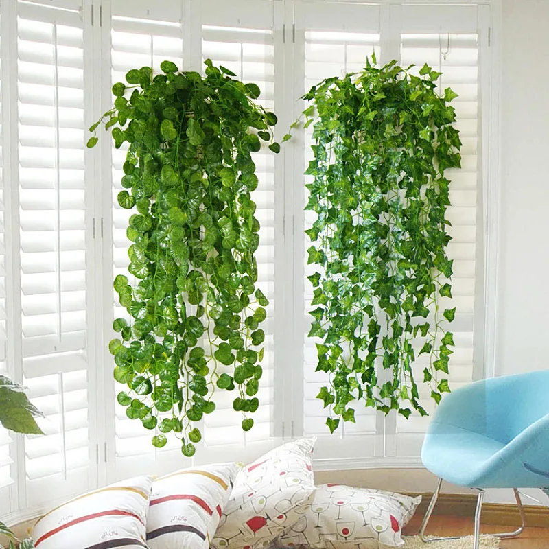Artificial Boston Ivy Vine String Curd Hanging Green Plant Ratten Plastic Leaf Wedding Balcony Ceiling Party Home Decoration|hanging green plants|ivy vineplastic leaves - AliExpress