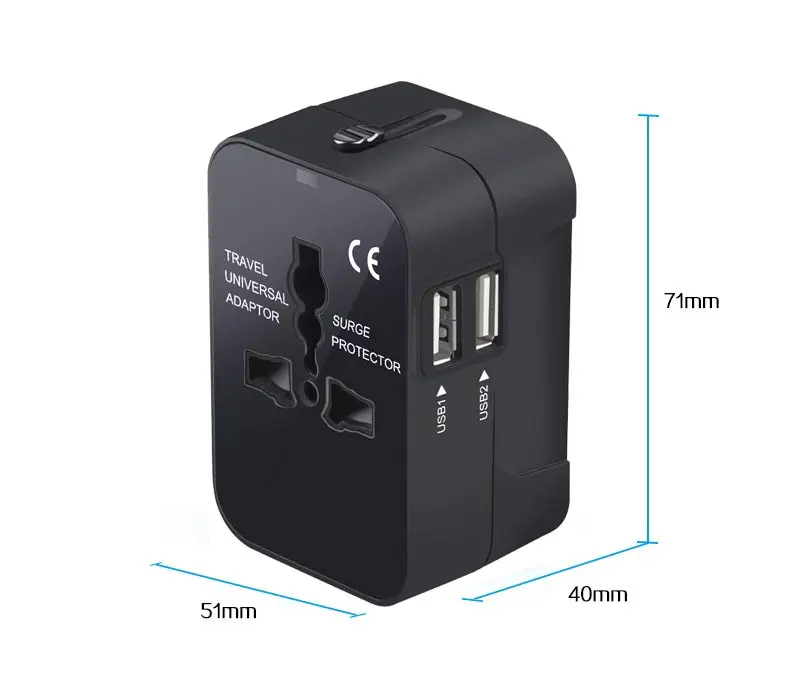 Universal Worldwide Travel Plug Adapter uk eu Adaptor Wall Socket USB Dual Charger Ports For for USA EU UK AUS Cell Phone Laptop