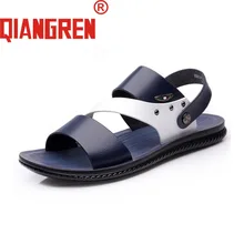QIANGREN Новое поступление Для мужчин летние босоножки из натуральной кожи черного, желтого цвета синий кожа коровы Босоножки, шлепанцы мягкие Пляжная Летняя обувь