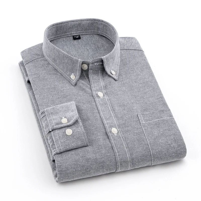 Men Cotton Casual Shirt Oxford Solid Color Non-iron Anti Wrinkle DP Finishing Comfortable