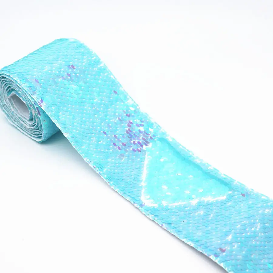 2Yard 3" 75mm Double Color Reversible Sequin Ribbon DIY Hair Bows Blingbling Handmade Materials,MD19052602 - Цвет: Rainbow aqua