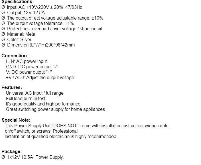 Абсолютно 12V 12.5A 150W импульсный источник питания для ws2811 5050 3014 2835 5630 6803 3528 led прокладки AC 110-220V