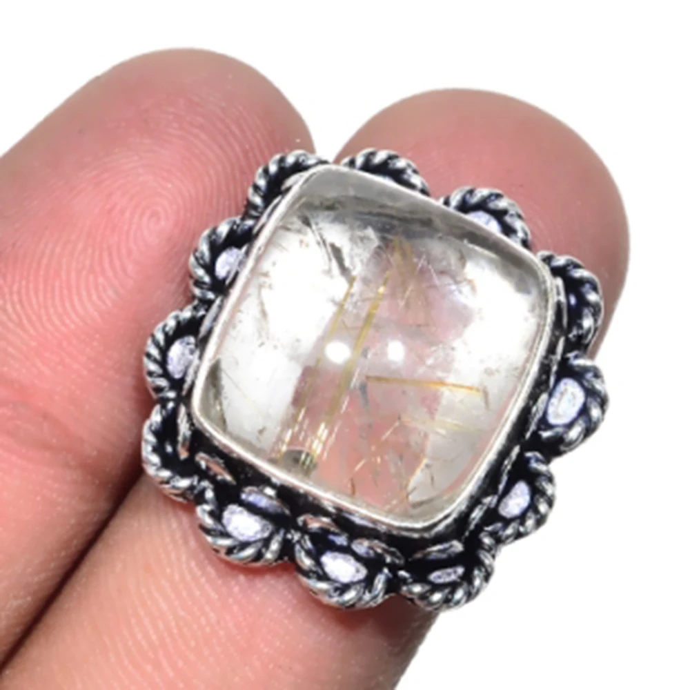 

Goldan Rutiles Ring Silver Overlay over Copper, USA Size 7.75 , R4980