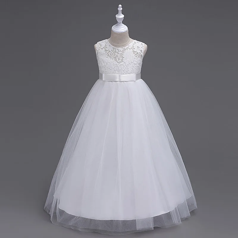 KEAIYOUHUO свадебное платье Элегантное летнее принцессы Девушки Макси платье кружево Vestido костюм для детей вечерние платья одежда девочек - Цвет: White