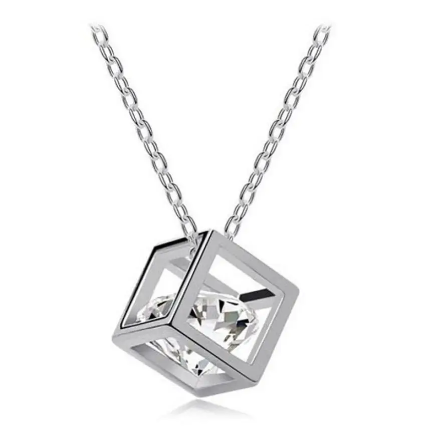 

Necklace Chain Crystal Rhinestone Square Pendant Choker Harajuku Alloy Women Kolye Bayan 18JUN29