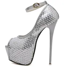 Size 4~9 Silver Autumn Women Shoes Peep Toe 16cm High Heels Shoes New Platform Women Pumps zapatos mujer (Check Foot Length)