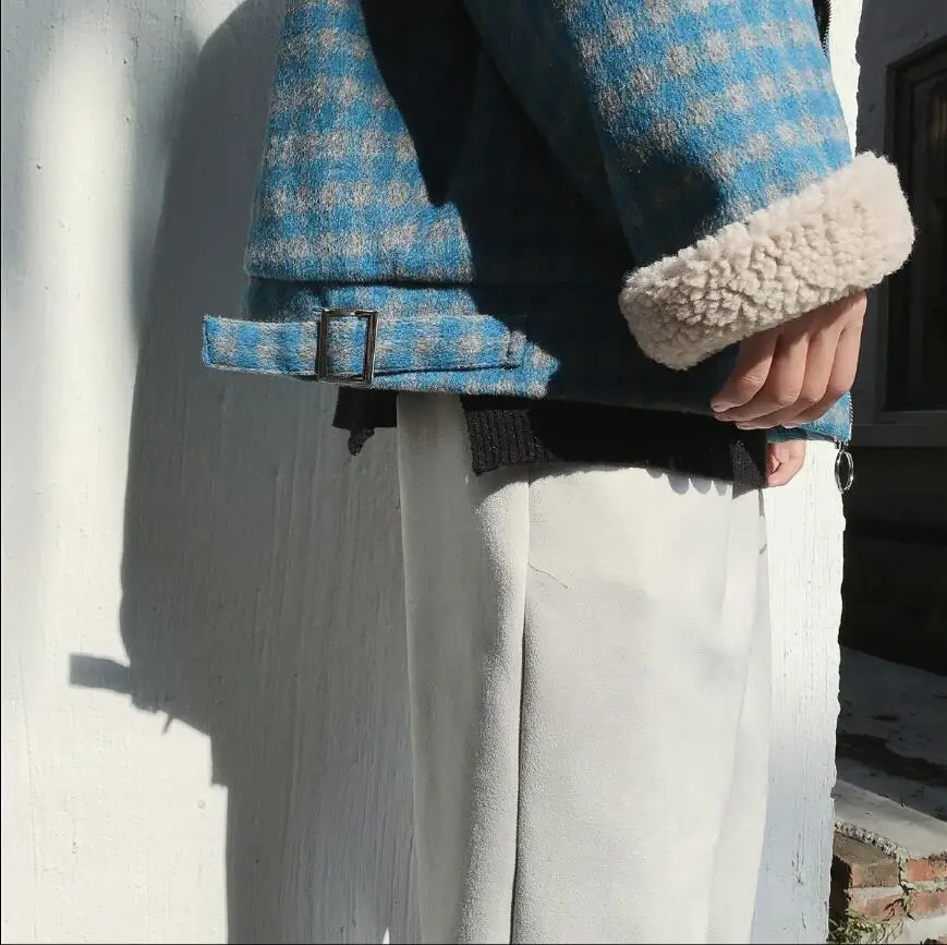 M-XL Осенне-зимняя обувь мех ягненка пальто для мужчин, модная Корейская версия клетчатая свободная нагрудные толстые хлопчатобумажное пальто стyдeнт хлoпoк Куртки