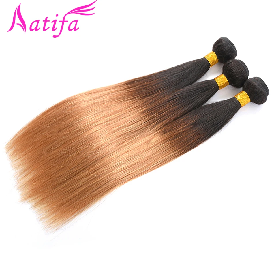 Brazilian Straight Hair Ombre Hair Bundles T1B/27 Color Aatifa Remy Hair 3 Bundles Deals Human Hair Weave Bundles 10-28 inch