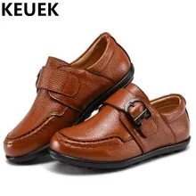 NOVA Primavera/Outono Crianças Confortáveis Sapatos de Couro Meninos Casuais Respirável Apartamentos sapatos de Couro Genuíno Crianças Sapatos Estudantis 044