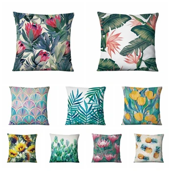 

Tropical Plant Printed Pillowcase Spring Floral Cushion Decorative Pillow Home Decor Sofa Throw Pillow Almofadas Decorativas