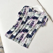 Шелковая футболка с короткими рукавами, двусторонняя трикотажная с принтом, большой размер, натуральные шелковые галстуки, летняя одежда