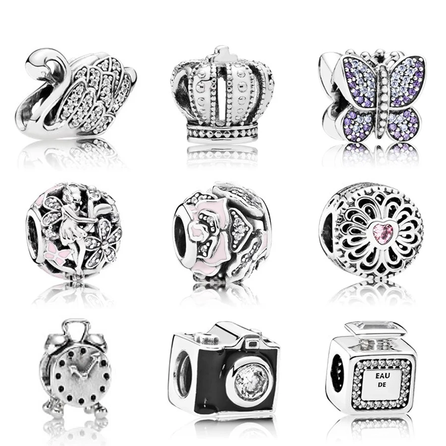 

NEW 100% Genuine 925 Sterling Silver Retro camera alarm clock bead Fit Bracelet DIY bracelet The factory wholesale