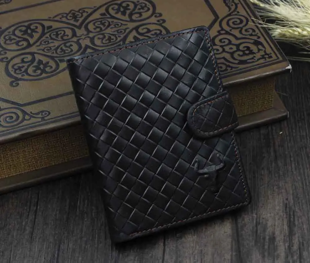 Genuine Real Leather Mens Bifold Woven Wallet Money Card Coin Holder Black NS2card coin holder