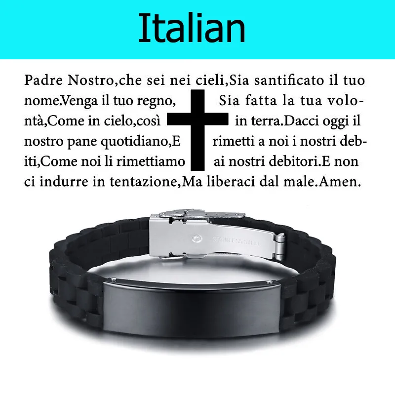 Vnox лазерный христианский молитвенный силиконовый браслет для мужчин испанский итальянский французский язык - Окраска металла: Italian