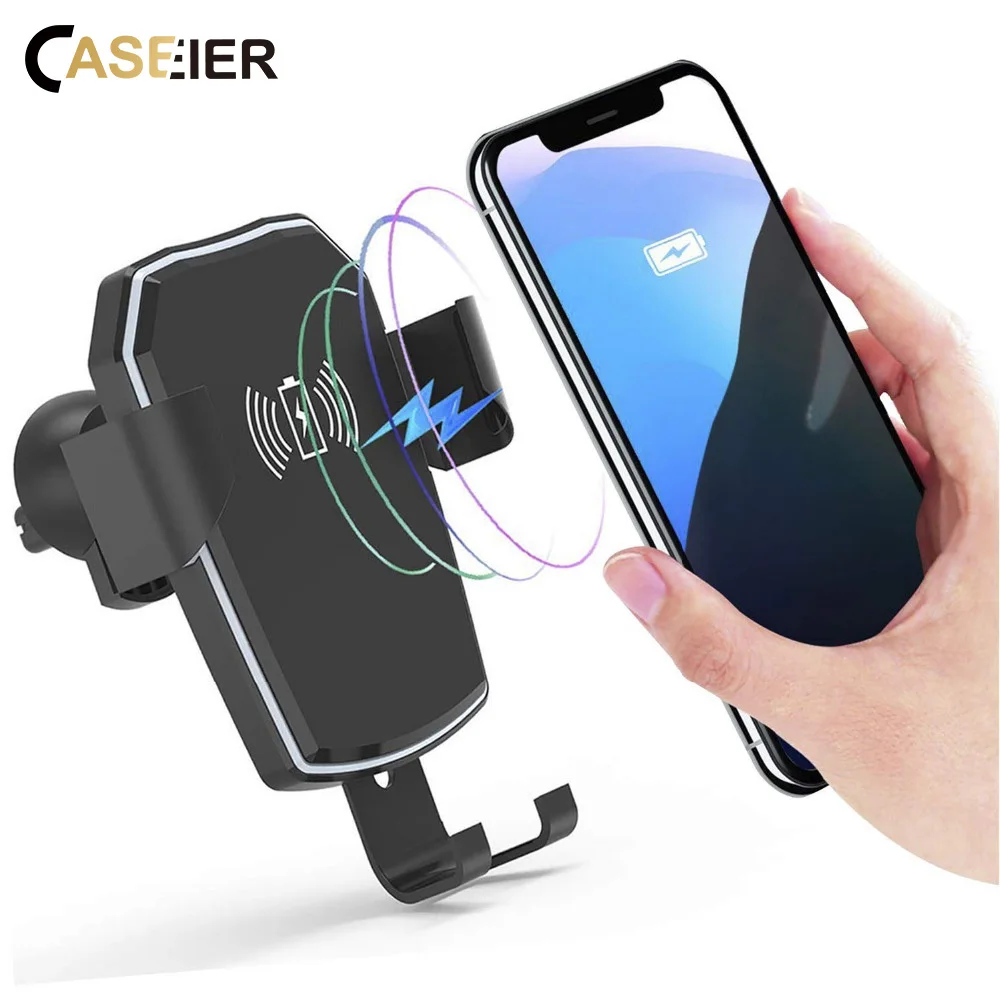 CASEIER Qi Wireless Car Charger For iPhone 8 X XR XS Max Fast Charging For Samsung S9 S10 Car Mobile Phone Holder Stand 
