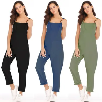 

Long Black overalls women jumpsuit romper high waist casual fashion playsuit 2019 summer clothing