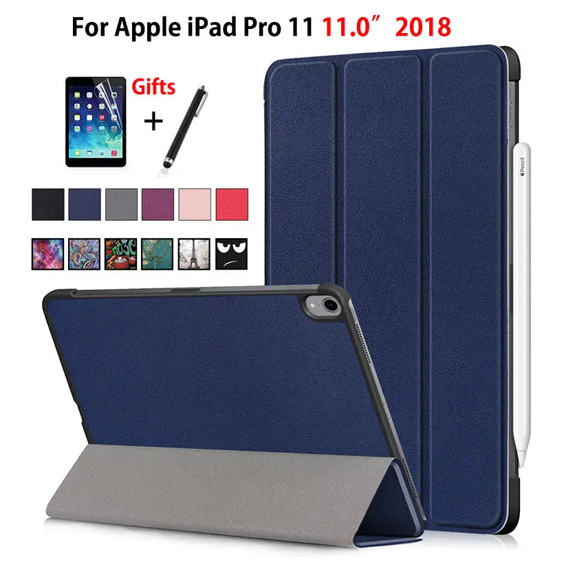 Чехол для iPad Pro 11 2018 Smart Cover Funda для нового iPad Pro дюймов 2018 искусственная кожа складной флип стенд в виде ракушки чехол + плёнки + ручка