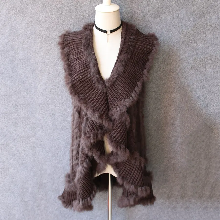 

knitted rabbit fur vest for women middle long female fur waistcoat European spring autumn outwear turn down collar gilet style