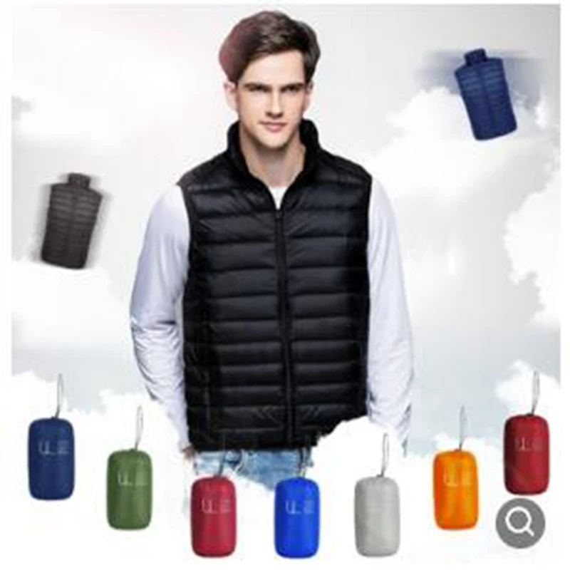 

2019 New Arrival Brand Men Sleeveless Jacket Winter Ultralight White Duck Down Vest Male Slim Vest Mens Windproof Warm Waistcoat