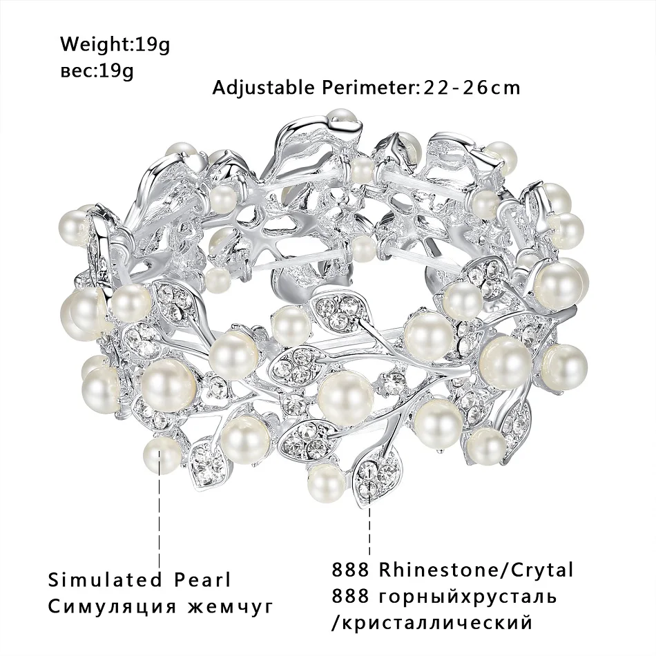 Mecresh свадебные браслеты и браслеты с искусственным жемчугом для женщин прозрачный лист кристалл невесты свадебные браслеты Рождественский подарок SL142