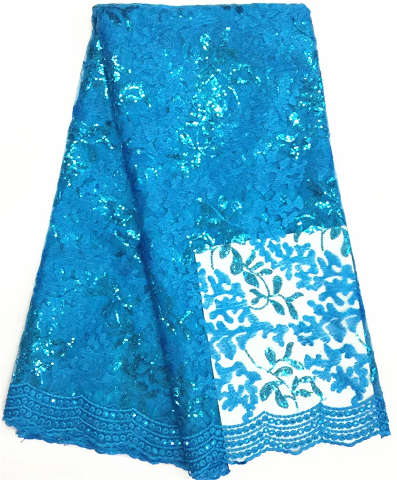 Синяя африканская кружевная ткань высококачественное французское кружево нигерийские кружева с блестками ткань для вечерние 5 ярдов за штуку