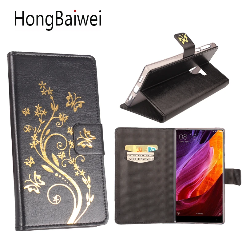 

HongBaiwei for Xiaomi MIX Case Cover Butterfly Flower Henna Clear Leather Wallet Card Holder Flip Phone Bag Case for Xiaomi MIX