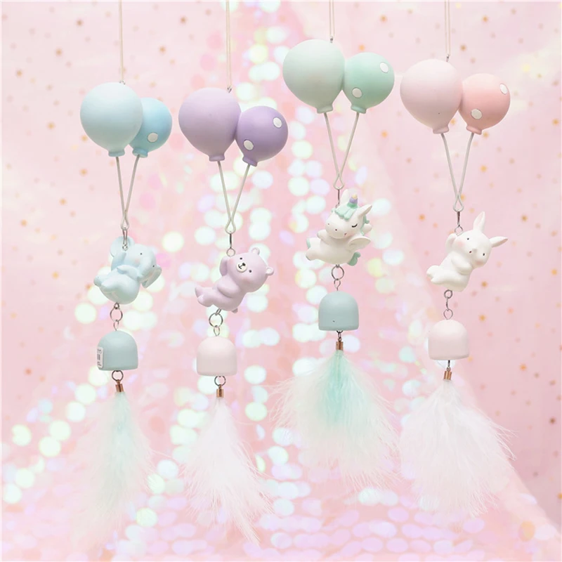 

Small Fresh Candy Color Cartoon Unicorn Balloon Wind Chime Nordic Decoration Home Creative Resin Craft Gift Kids Room Decoration