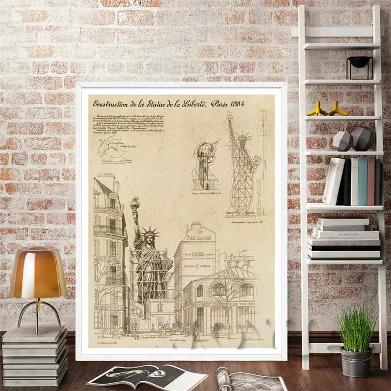 Здание рисунки Wall Art Эйфелева башня Статуя Свободы Художественная печать на