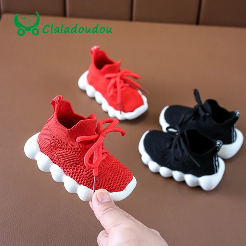 

Claladoudou 12-14cm brand knitting girls boys sneakers black red mesh toddler girl shoes breathable shoes children boys 0-2Years