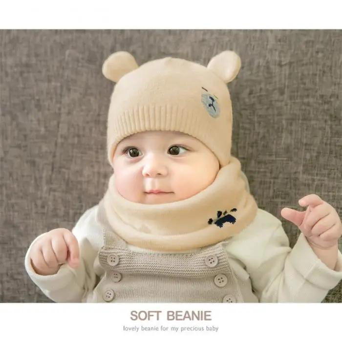 Детская зимняя шапка s наборы с шарфом теплая вязаная круглая шапочка милый мультфильм медведь шапочка TY66