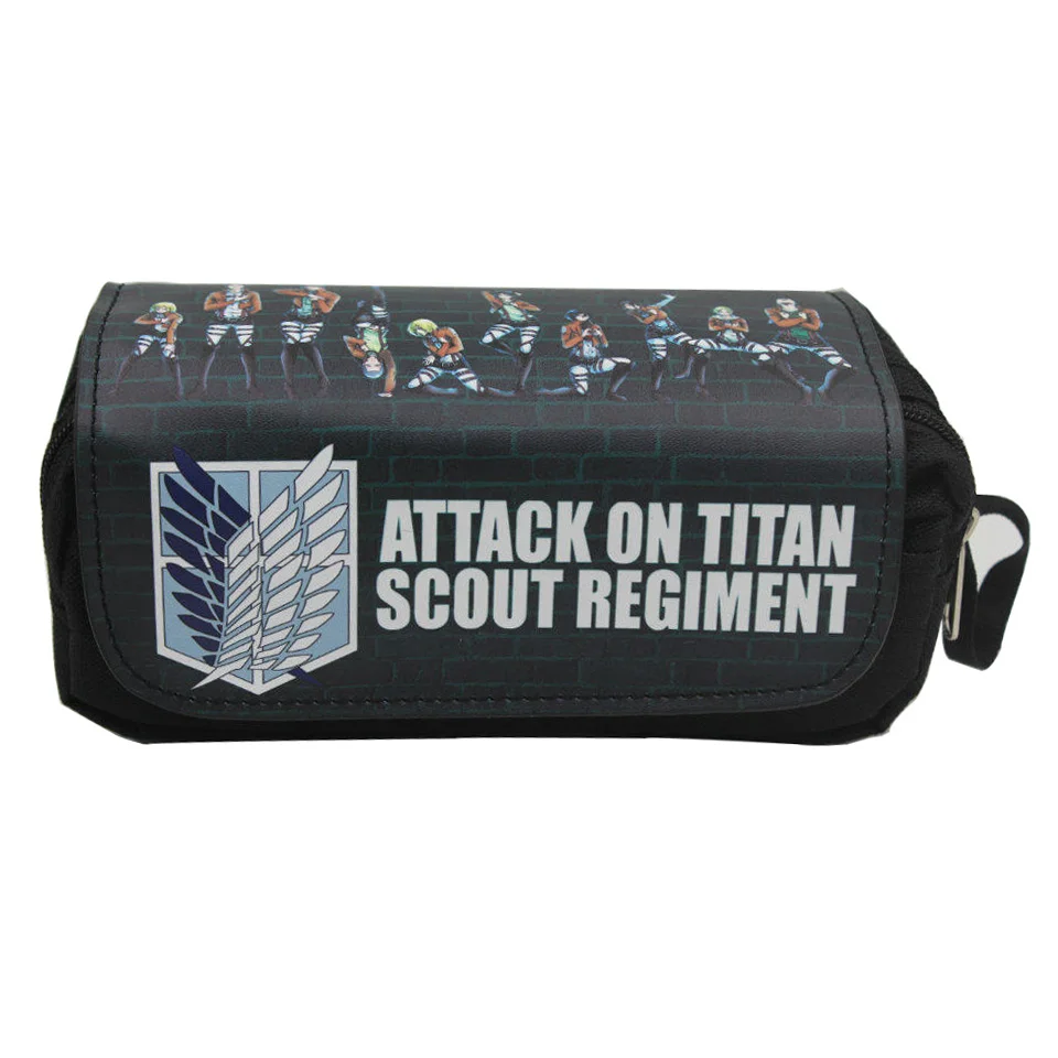 

Hot Anime Attack on Titan Pencil Case Canvas Leather Pen Bags Creative Gifts Men Stationery Bag Double Zipper Pen Pencil Wallets