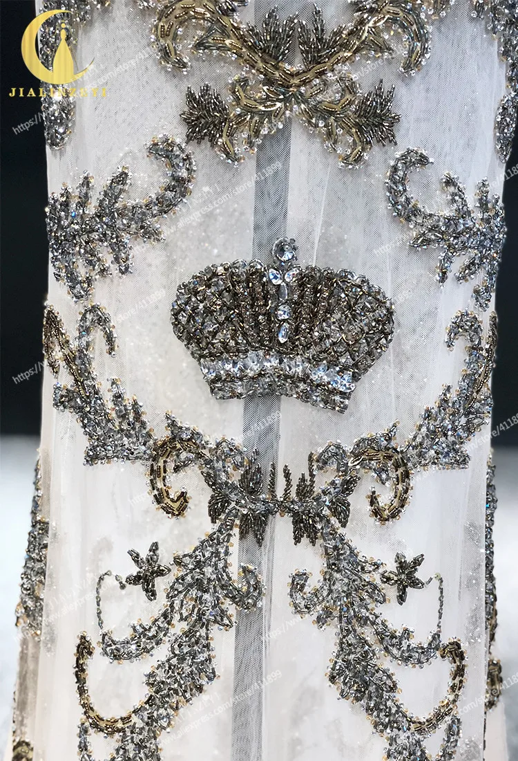 JIALINZEYi С Длинным Рукавом Elie saab Роскошные бусы Кристалл Русалка Длина до пола вечерние платья