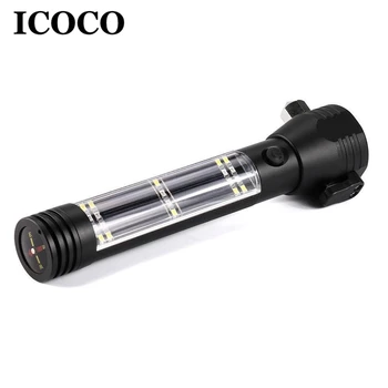 

ICOCO Solar Power LED Flashlight Camping Emergency USB Light Safety Hammer Torch Light With Power Bank Magnet Survival Tool