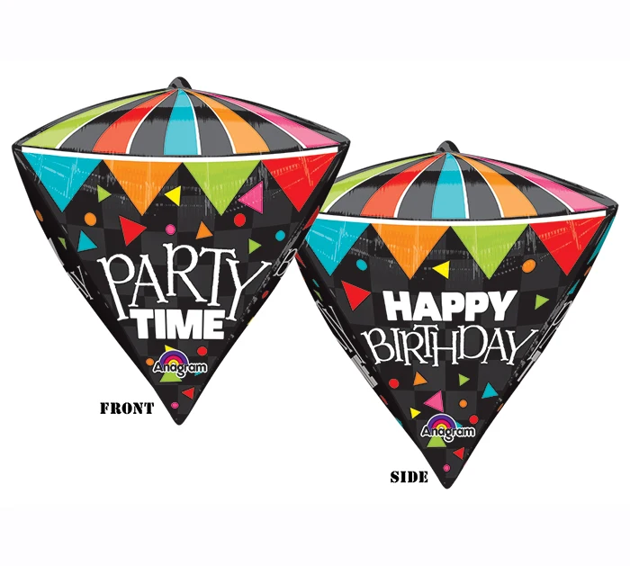 2pcs Diamond Shaped Anagram Cone Happy Birthday Party Time Foil