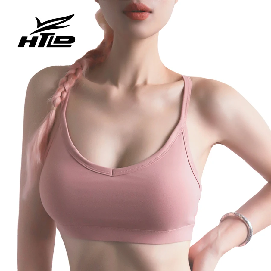 

HTLD Deep V Fitness Active Bras for women Cross Bandage Bralette Breathable Workout Crop Tops Seamless brassiere Sexy sujetador