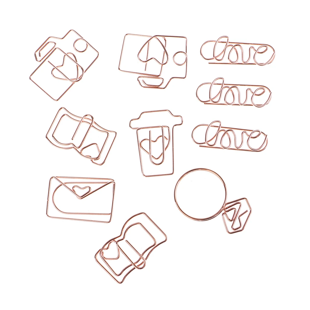 10 Pieces Assorted Shape Bookmarks File Paper Documents Paperclips Metal Clips