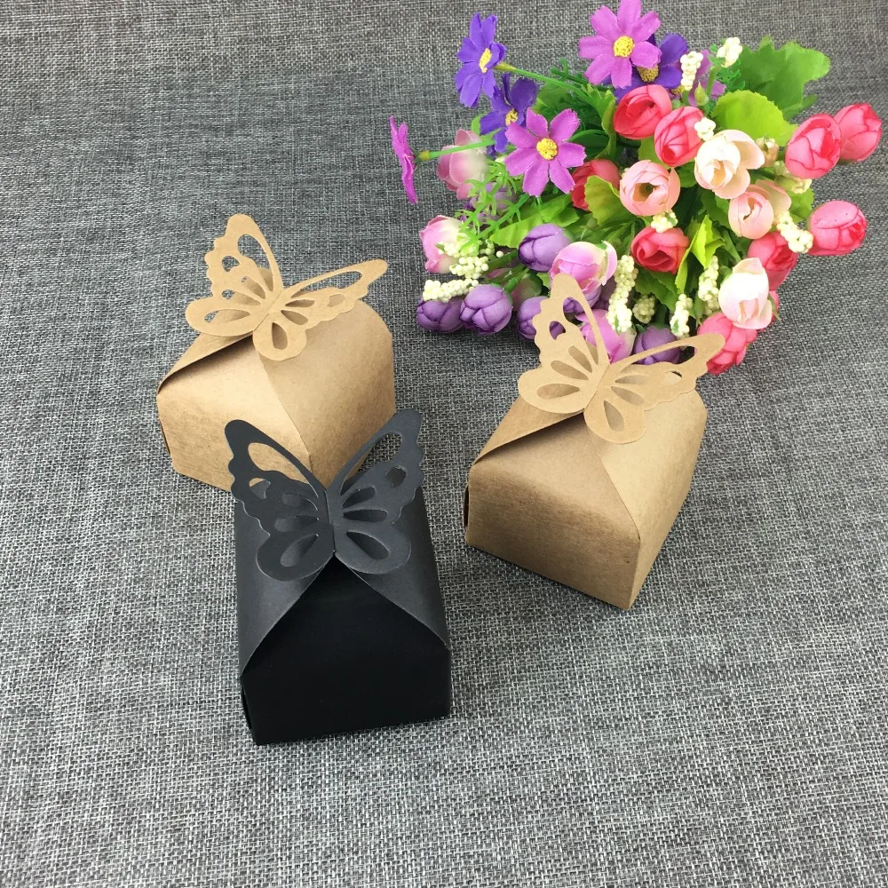 

200pcs/lot Romantic Wedding Decor Butterfly box DIY Candy Cookie Gift Boxes Wedding Party Candy Box with Ribbon