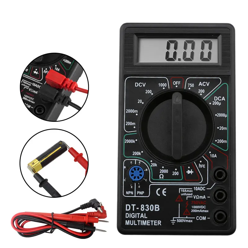 

DT830B Multimeter Automatic Digital Multimetro For Volt Amp Ohm Tester Meter Voltmeter Ammeter Overload Protection With Probe