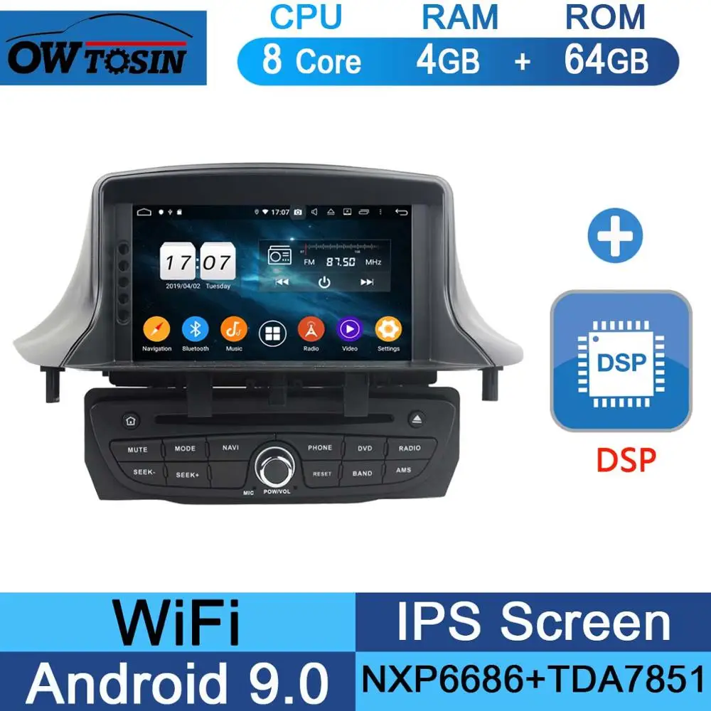 " ips 8 Core 4G ram+ 64G rom Android 9,0 автомобильный dvd-радио GPS для Renault Megane III Fluence 2009- DSP CarPlay Parrot BT стерео - Цвет: 64G DSP