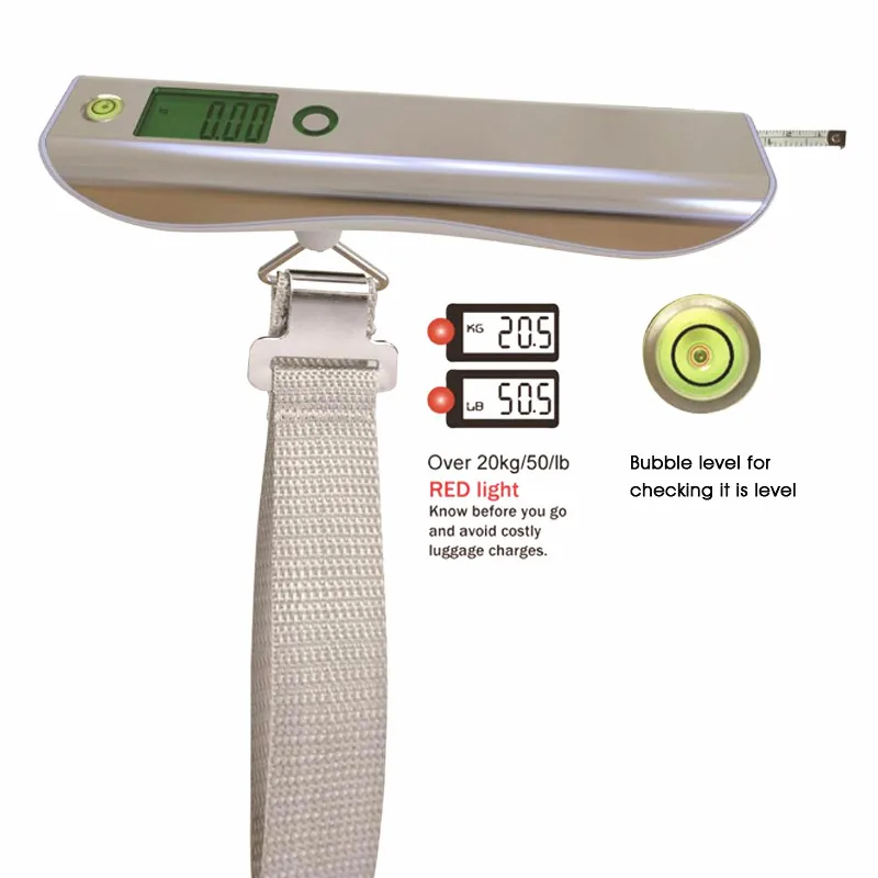 BECBI 50kg/110Lbs Luggage Scale with Handy Bubble Level and Tape Measure For Traveler Electronic Balance Baggage Weight Scale luggage scale luggage weight scale