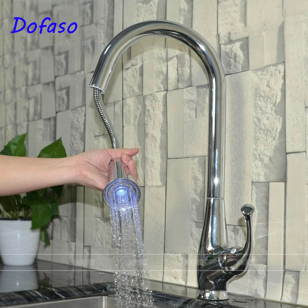 Dofaso polished brass kitchen mixer taps Pull Out Kitchen Faucets Copper Pull Down Tap Mixers led new design chrome pull out kitchen faucets copper pull down kitchen tap mixers torneiras