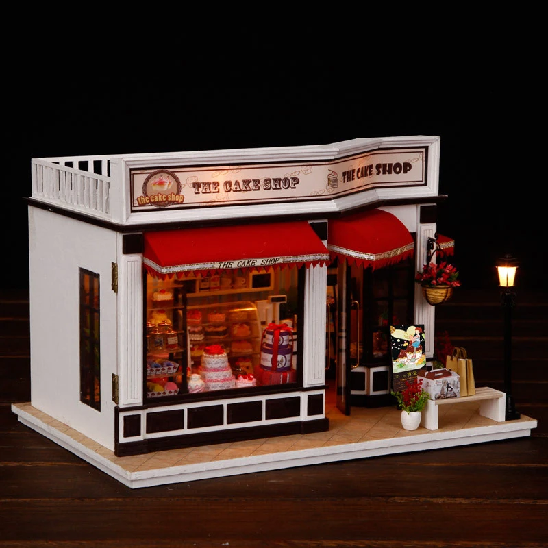 Minature Dollhouse Diy Wooden Doll House Casa Store Model With